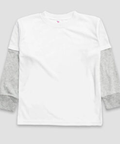 Toddler & Kids Twofer T-Shirt Long Sleeves – White/Heather Gray – 100% Polyester - LG4522WH - The Laughing Giraffe®