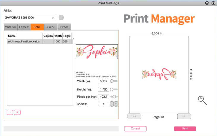 Swagrass Print Manager Jobs Tab - Sublimating a Baby Beanie Hat