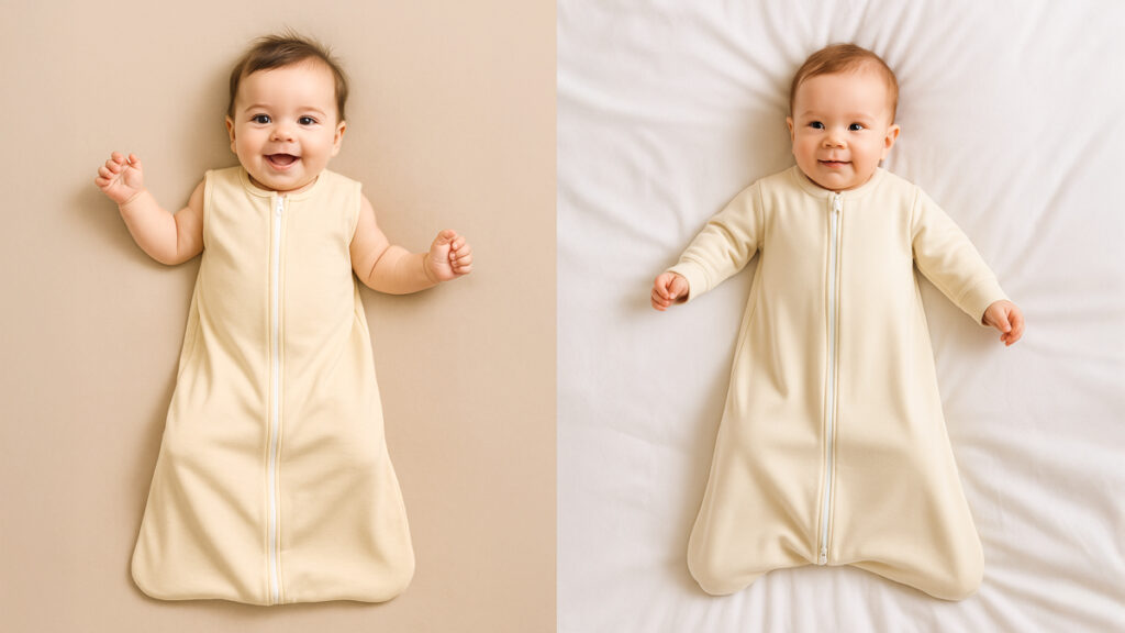 Baby Long Sleeve Sleep Bag vs. Sleeveless Sleep Bag | The Laughing Giraffe - Baby Sleep Sacks